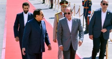الرئيس السيسى يستقبل ملك البحرين بمطار العلمين الدولى.. صور