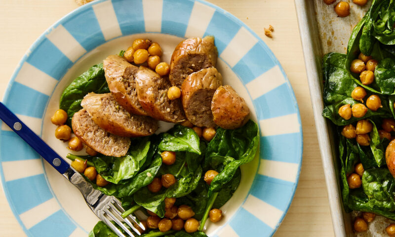 My Dead-Simple Roasted Sausages With Chickpeas and Spinach