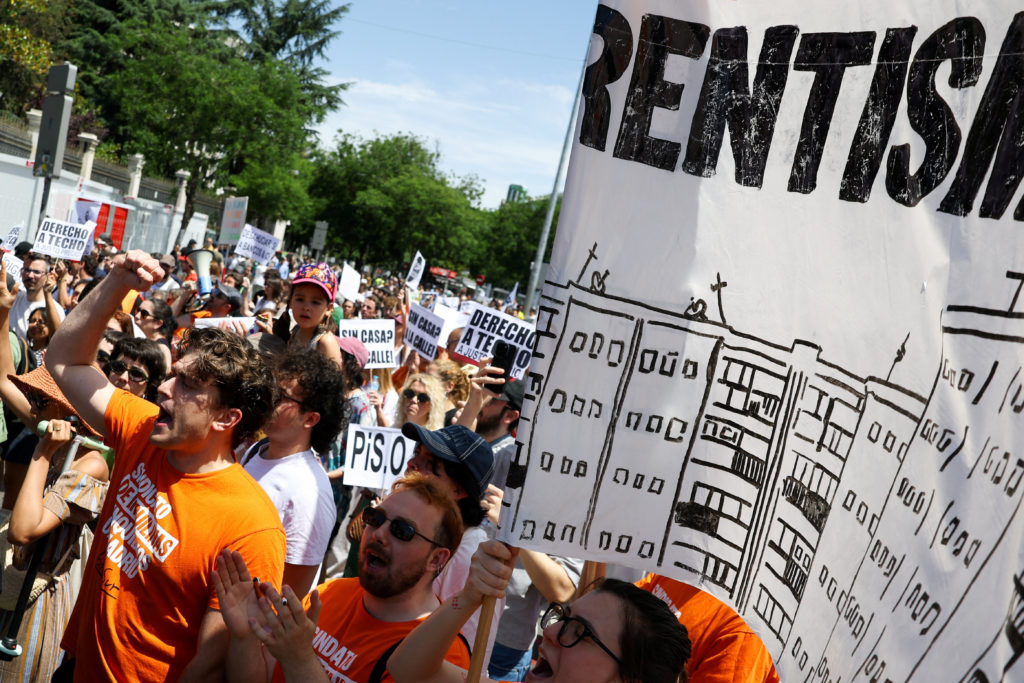Thousands protest rising housing costs in Spain’s capital