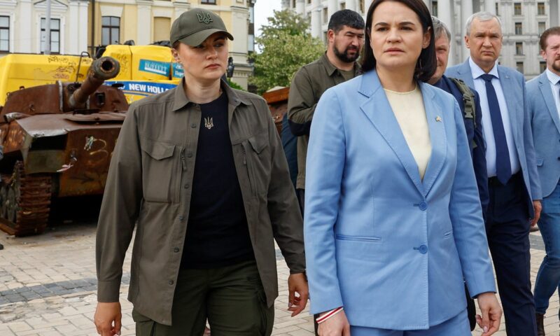 Belarus warned not to get ‘dragged into Russia’s war’ as opposition leader visits Ukraine