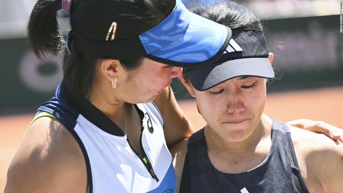 Tennis star in tears as she struggles to answer questions about disqualification