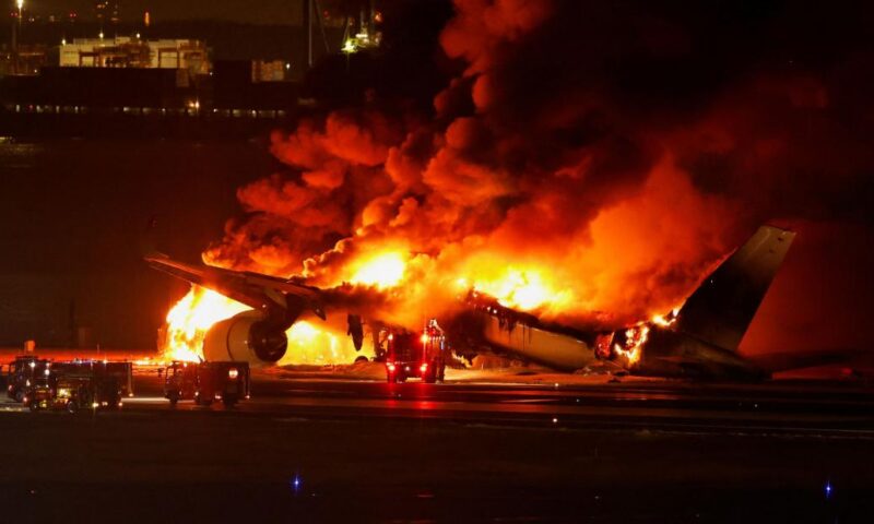 Japan Airlines jet burst into flames after collision with quake-relief plane