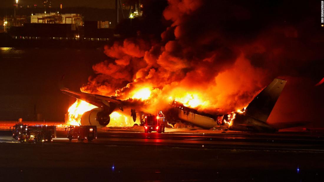 Japan Airlines jet burst into flames after collision with quake-relief plane