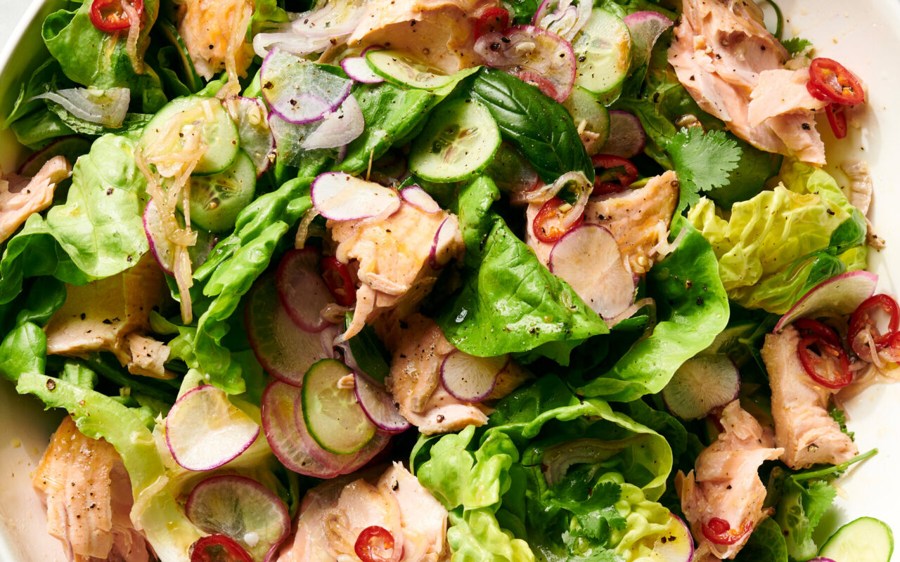 Grilled Salmon Salad With Lime, Chiles and Herbs