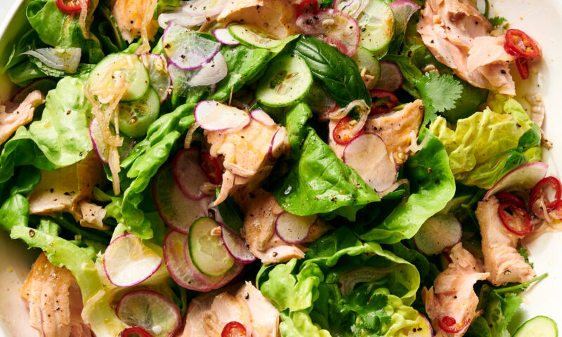 Grilled Salmon Salad With Lime, Chiles and Herbs
