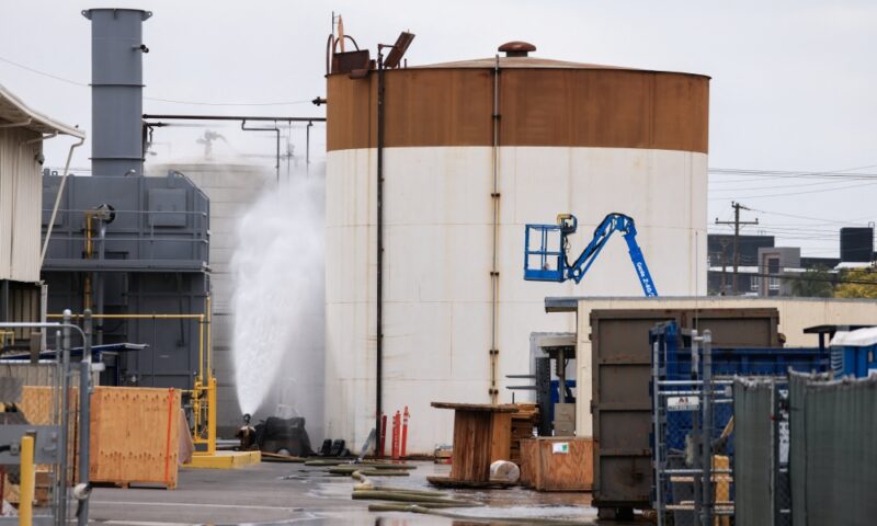 ‘Potential crack’ in California chemical tank may ease pressure, prevent explosion, fire official says