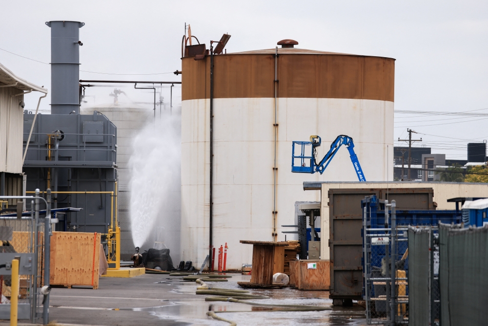 ‘Potential crack’ in California chemical tank may ease pressure, prevent explosion, fire official says