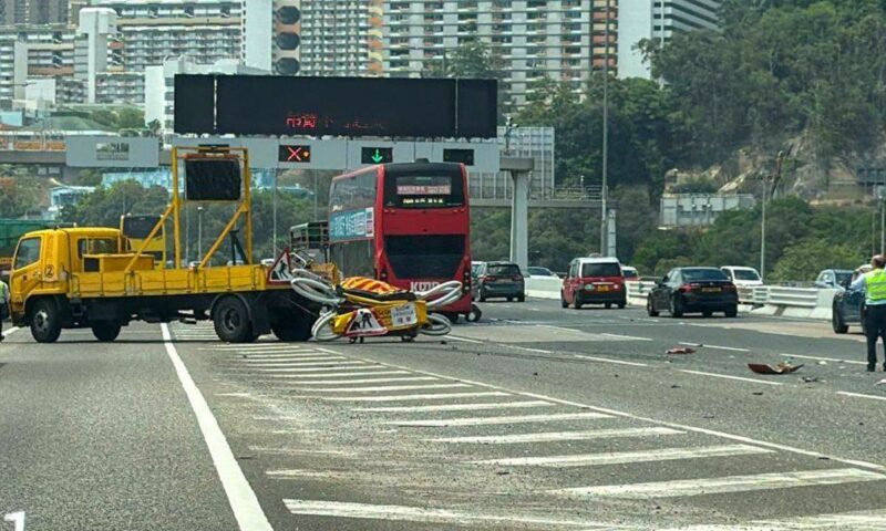 24 injured after double-decker KMB bus crashes into highway maintenance truck