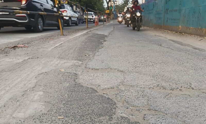 Metro work damages road near Indira Nagar station site