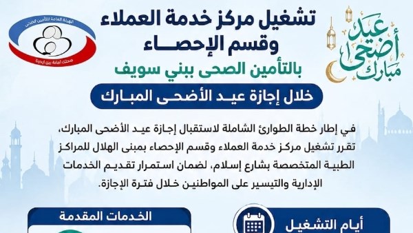رفع كفاءة التشغيل والطوارئ بالتأمين الصحي في بني سويف خلال العيد