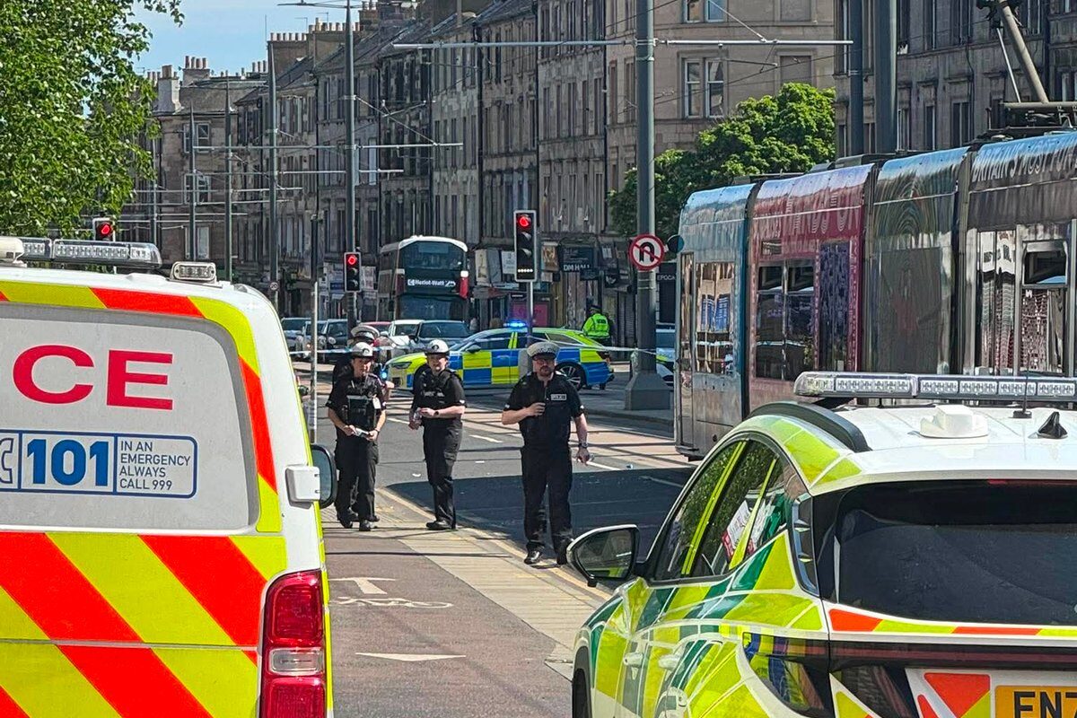 Edinburgh tram hits pedestrian closing large section of major road Leith Walk