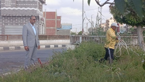 رى الحدائق وأشجار الزينة واستراحات بكورنيش النيل بفارسكور استعدادا للعيد