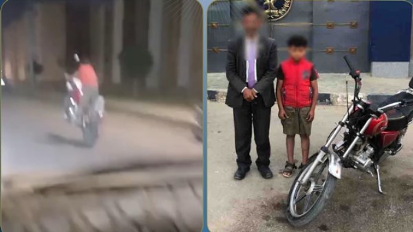 أخدها من ورا أبوه.. ضبط طفل قاد دراجة نارية واستعرض بها معرضًا حياته للخطر بالشرقية