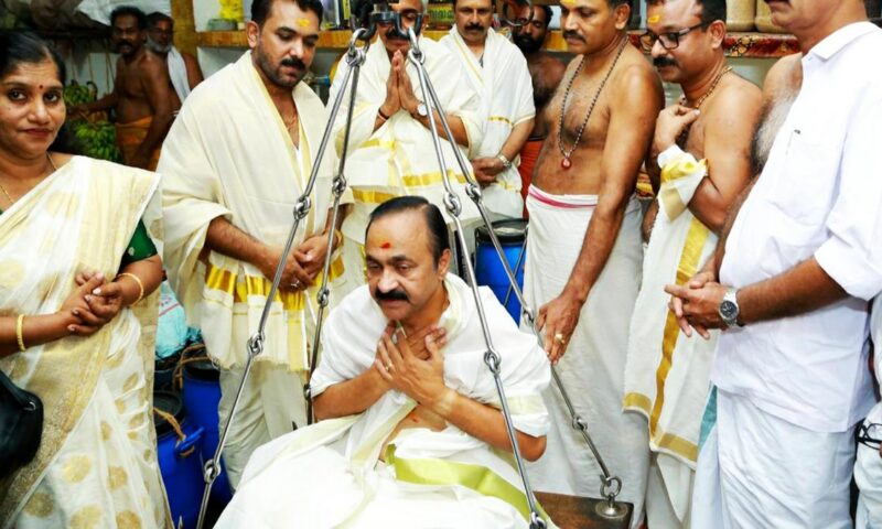 Kerala Chief Minister V.D. Satheesan offers Tulabharam at Guruvayur temple