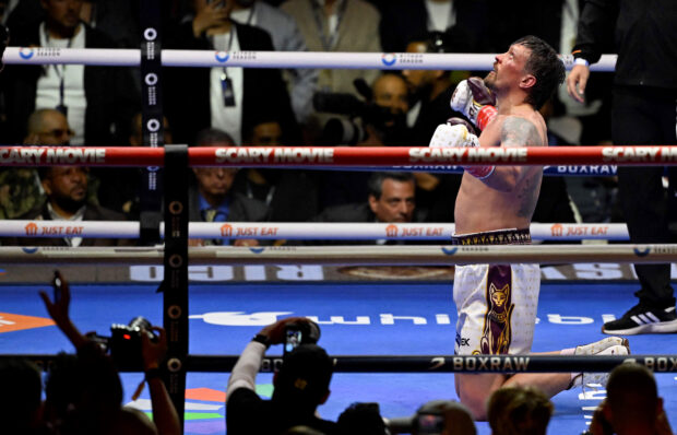 Oleksandr Usyk overcomes kickboxer Rico Verhoeven late in Egypt
