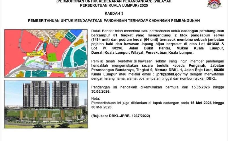 Developer seeks approval for 61-storey tower project near TNB HQ, Pantai Hospital