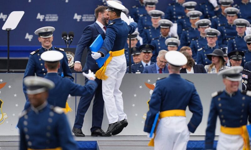 JD Vance chest bumps graduating air force cadets and echoes the pope’s ‘life and death’ warning