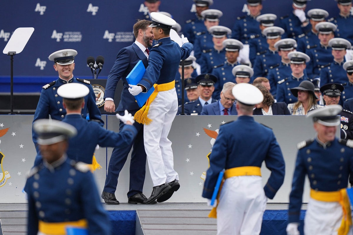JD Vance chest bumps graduating air force cadets and echoes the pope’s ‘life and death’ warning