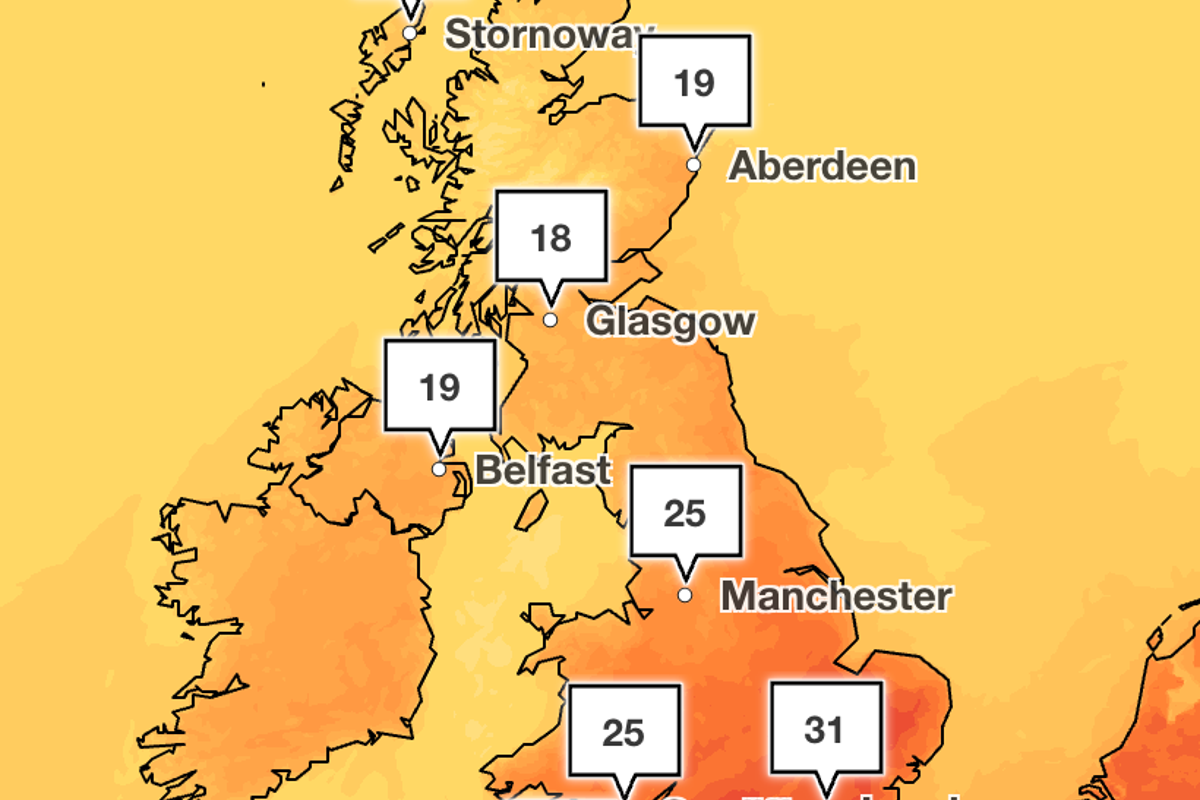 Mapped: Where temperatures could hit 33C in this week’s heatwave