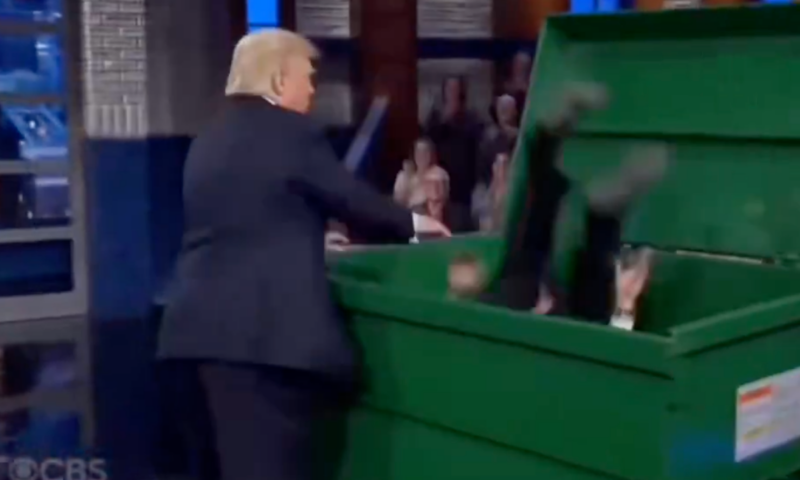 Trump mocks Colbert with AI video of president throwing talk show host into dumpster