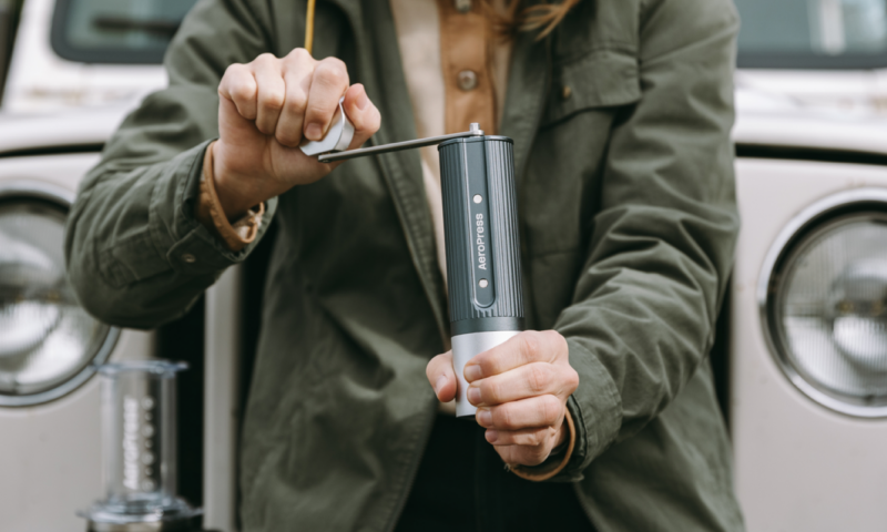 AeroPress just launched a stylish new manual coffee grinder with titanium burrs that you can crank by hand — or with an electric drill