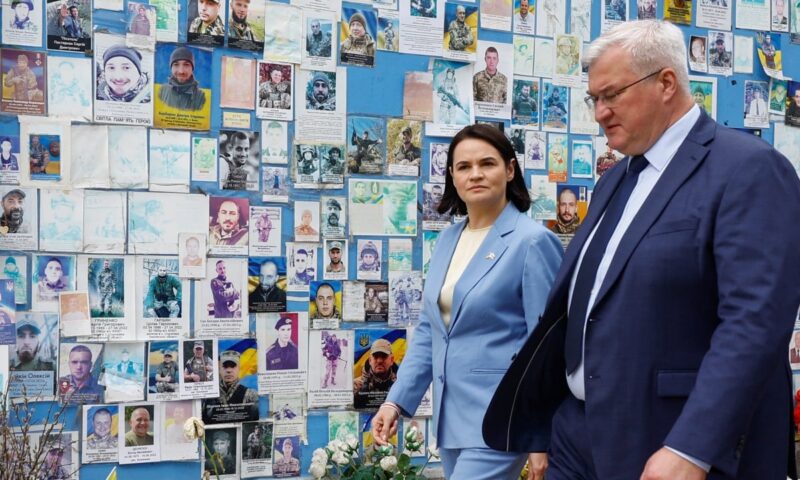 Exiled Belarus opposition leader visits Ukraine as Kyiv warns of escalation