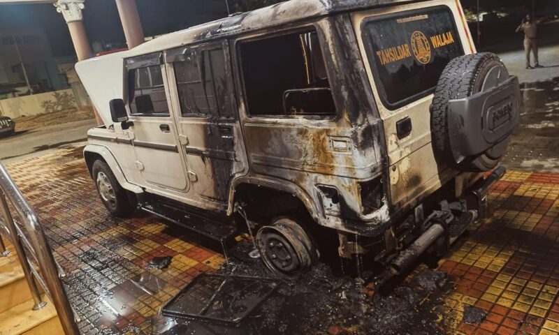 Tahsildar’s vehicle set on fire in Walajah