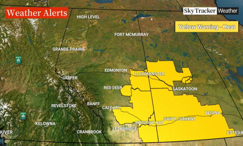 Environment Canada issues heat warnings for large parts of Alberta, Saskatchewan