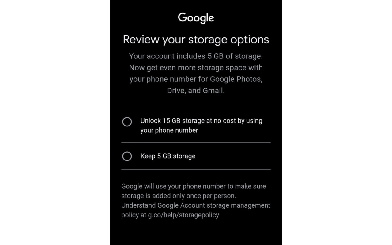 New Google accounts may only get 5GB free storage — unless you link a phone number