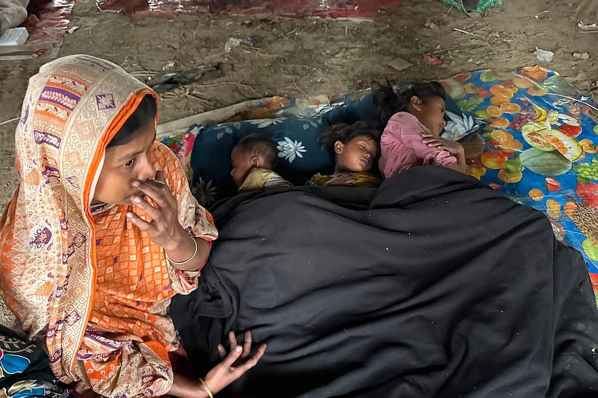 Everything burnt in fire, husband missing, a woman waits with her three children