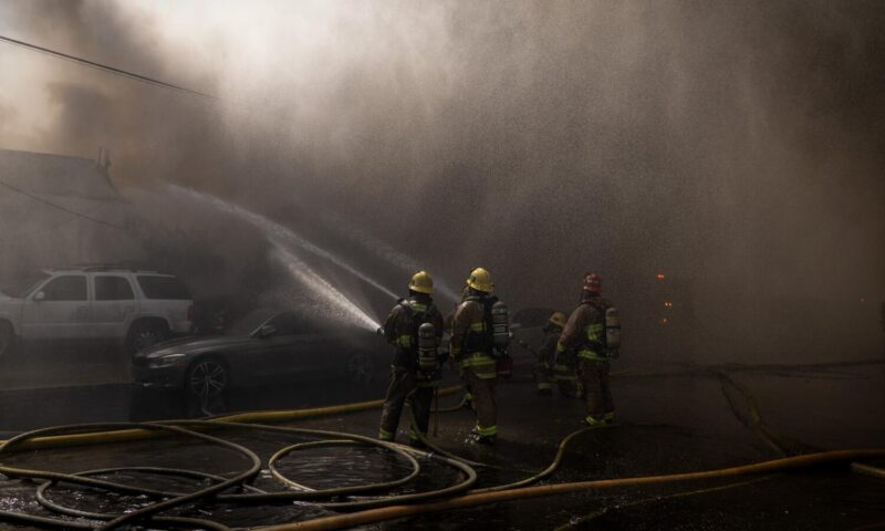 Raging South Gate fire at tire recycling center prompts shelter-in-place order