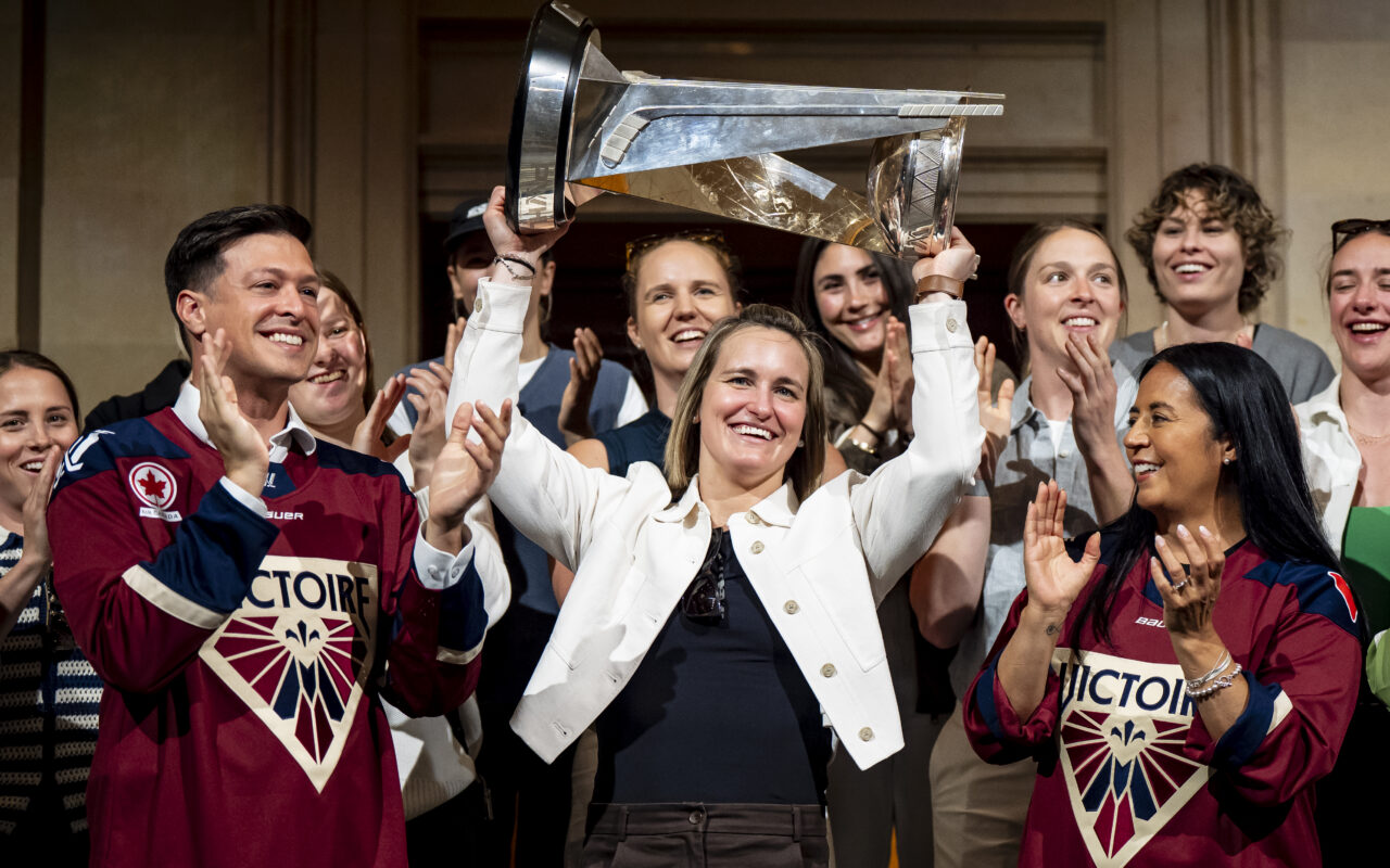 Montreal Victoire sign golden book amid Walter Cup victory celebrations