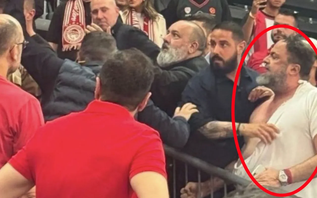 Nottingham Forest owner Evangelos Marinakis left with ripped shirt and bruise under eye after scrap with PM’s nephew