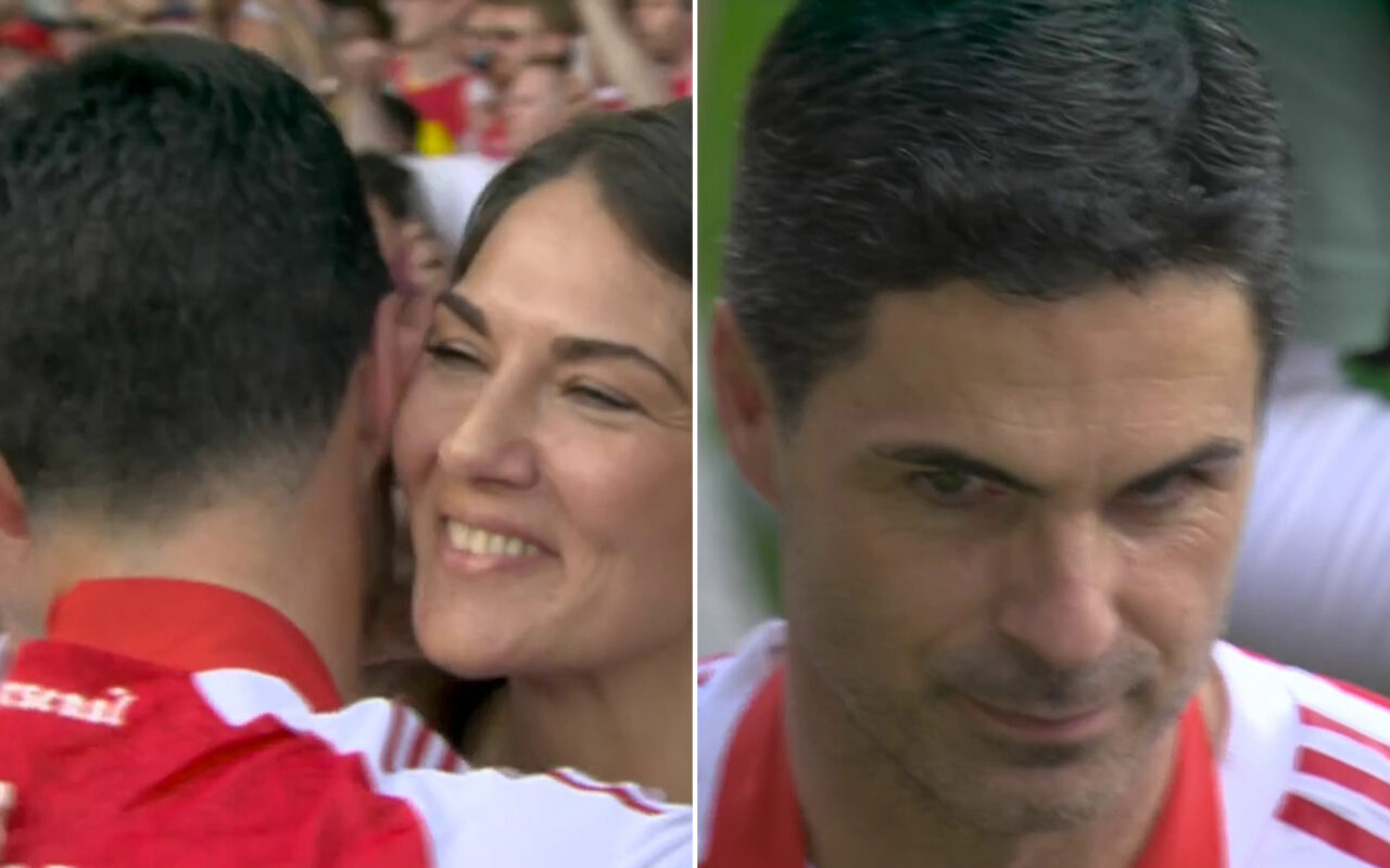 Mikel Arteta kisses glamorous wife then breaks down in tears during Arsenal’s Premier League trophy lift