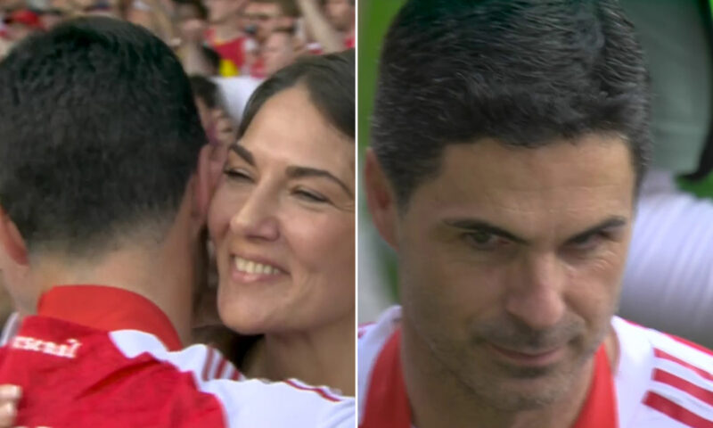 Mikel Arteta kisses glamorous wife then breaks down in tears during Arsenal’s Premier League trophy lift