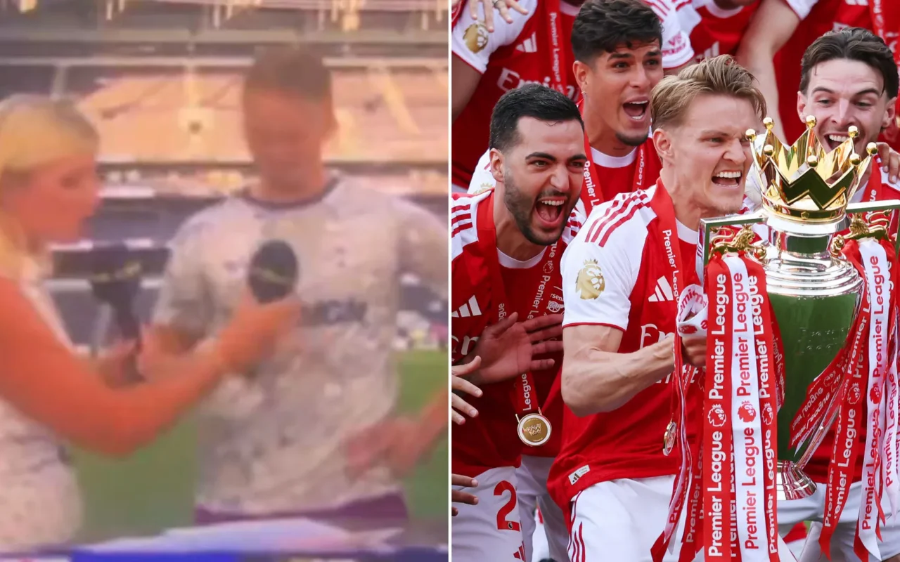 Tottenham star sees live TV interview awkwardly cut short as segment cuts to Arsenal title lift in cringe-worthy moment