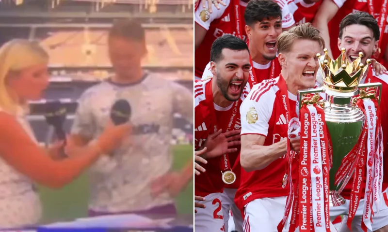 Tottenham star sees live TV interview awkwardly cut short as segment cuts to Arsenal title lift in cringe-worthy moment