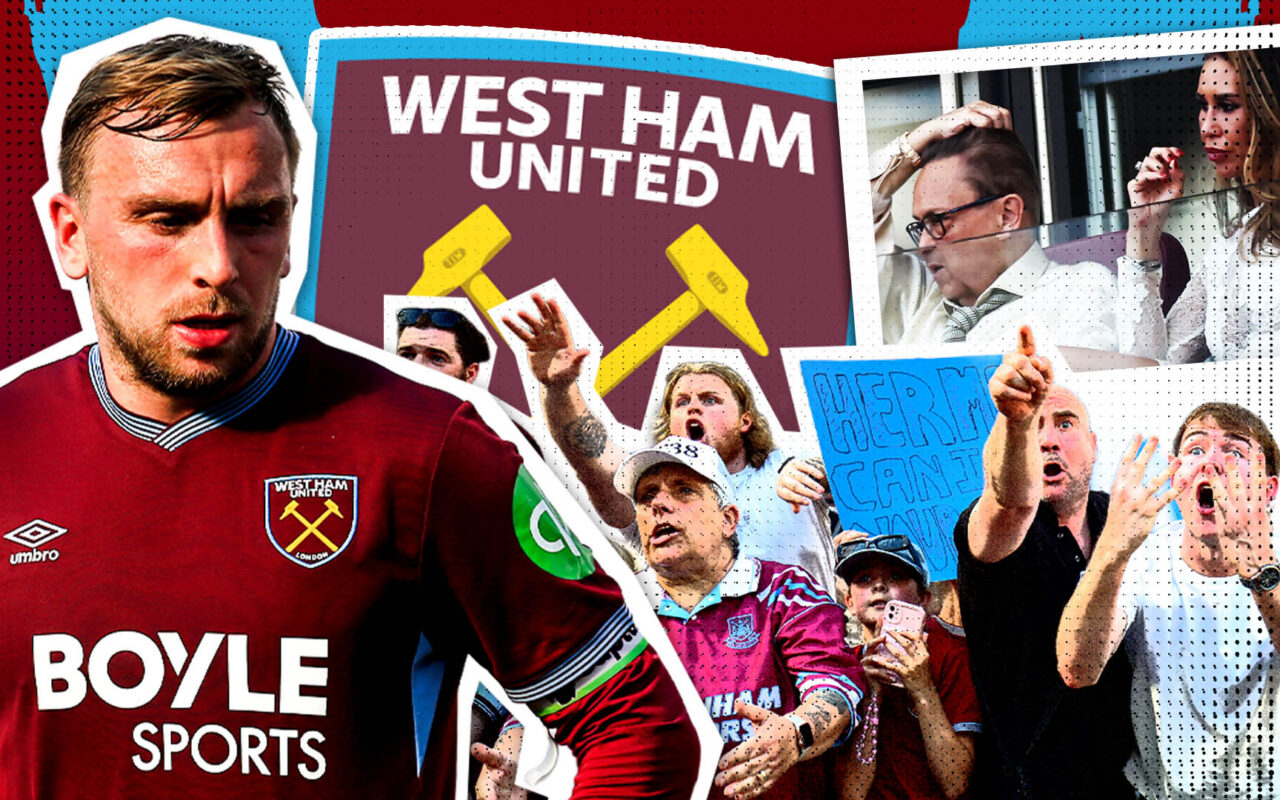 West Ham owner David Sullivan and wife make early escape from directors’ box as fuming fans sing X-rated stadium chant