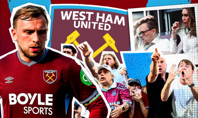 West Ham owner David Sullivan and wife make early escape from directors’ box as fuming fans sing X-rated stadium chant