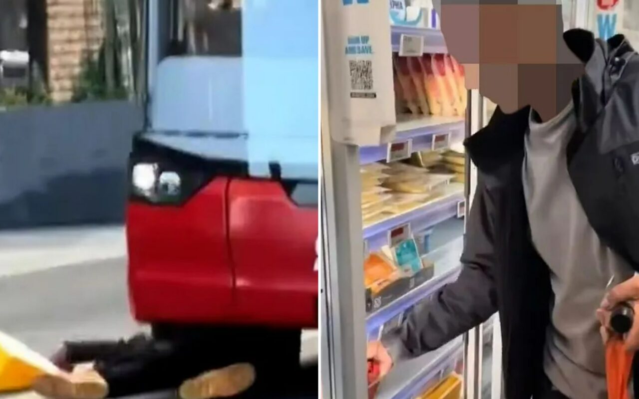 Bizarre moment shoplifter nicks cheese from Co-op before rolling underneath bus and ‘attacking’ police