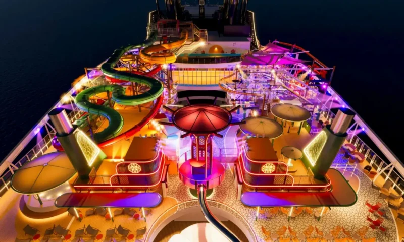 Major cruise ship reveals new ‘open air’ theme park with overwater swings, waterslides and kid clubs