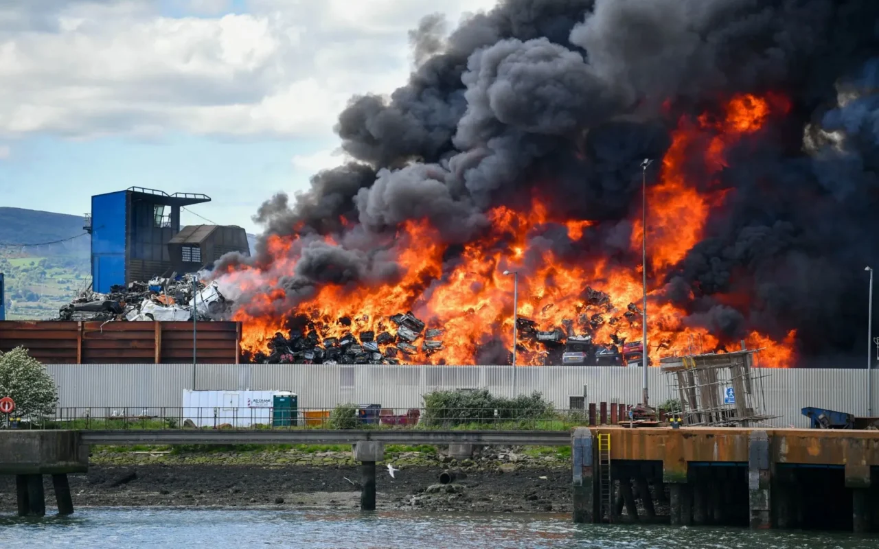 Huge blaze in Belfast’s Titanic Quarter with plumes of smoke seen across city as firefighters at scene tackling inferno