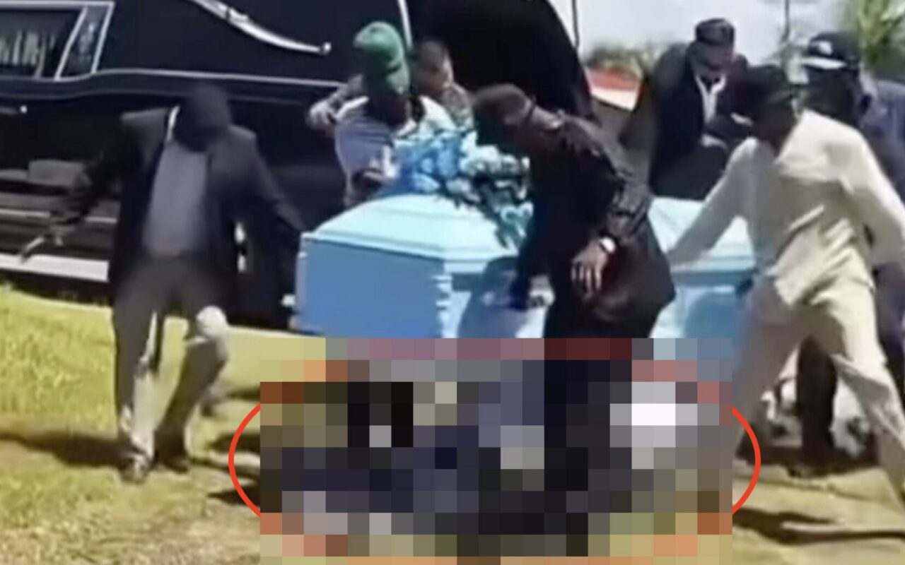 Horror moment dead body FALLS out of coffin as it’s carried to funeral by pallbearers in front of stunned mourners