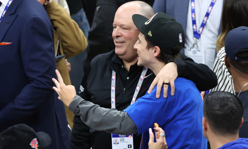 Timothée Chalamet’s epic Knicks celebration includes includes Leon Rose embrace: ‘Motherf–king Finals’