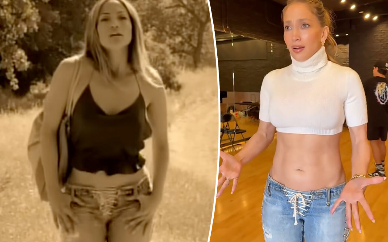 Jennifer Lopez busts a move in lace-up jeans from ‘Ain’t It Funny’ music video 25 years later