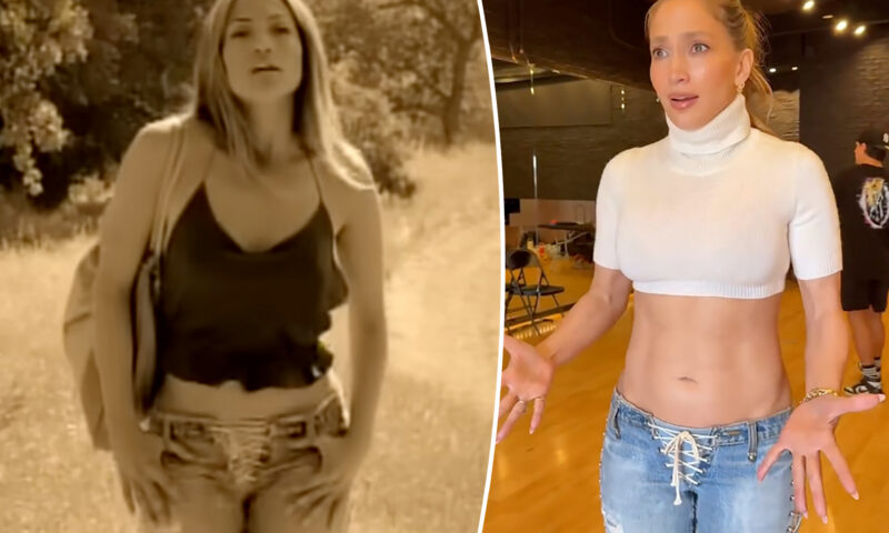Jennifer Lopez busts a move in lace-up jeans from ‘Ain’t It Funny’ music video 25 years later