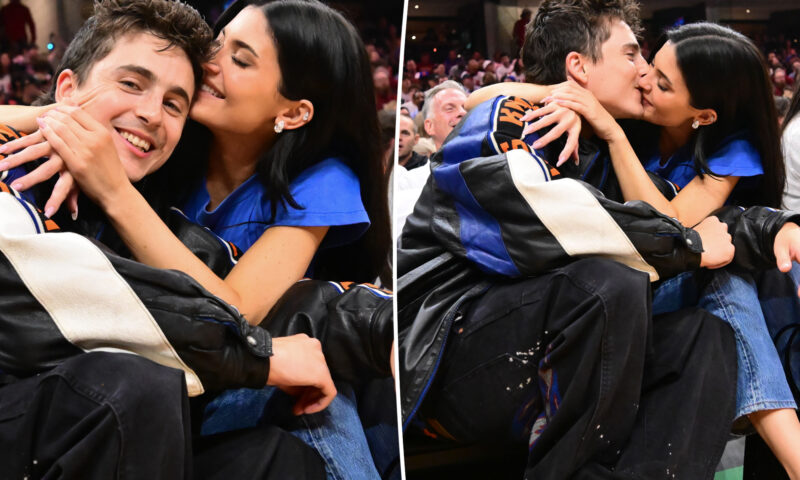 Kylie Jenner and Timothée Chalamet celebrate Knicks win with a kiss during Cleveland date night