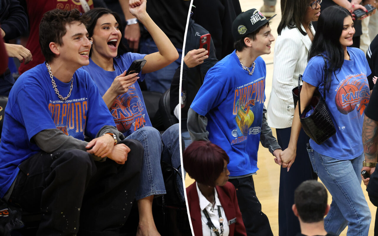 Kylie Jenner and Timothée Chalamet cheer Knicks to victory in matching vintage merch
