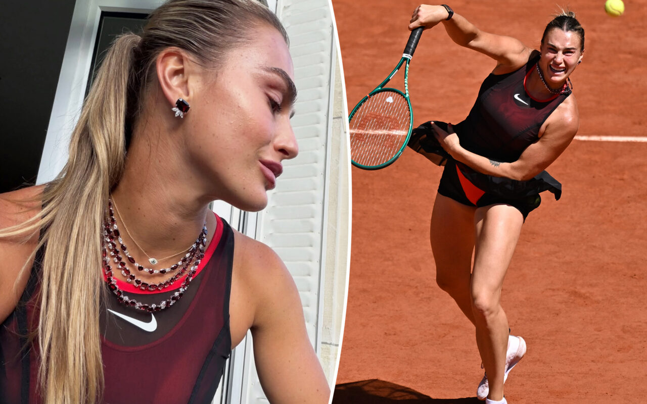 Aryna Sabalenka wins French Open match wearing more than 125 carats of garnets