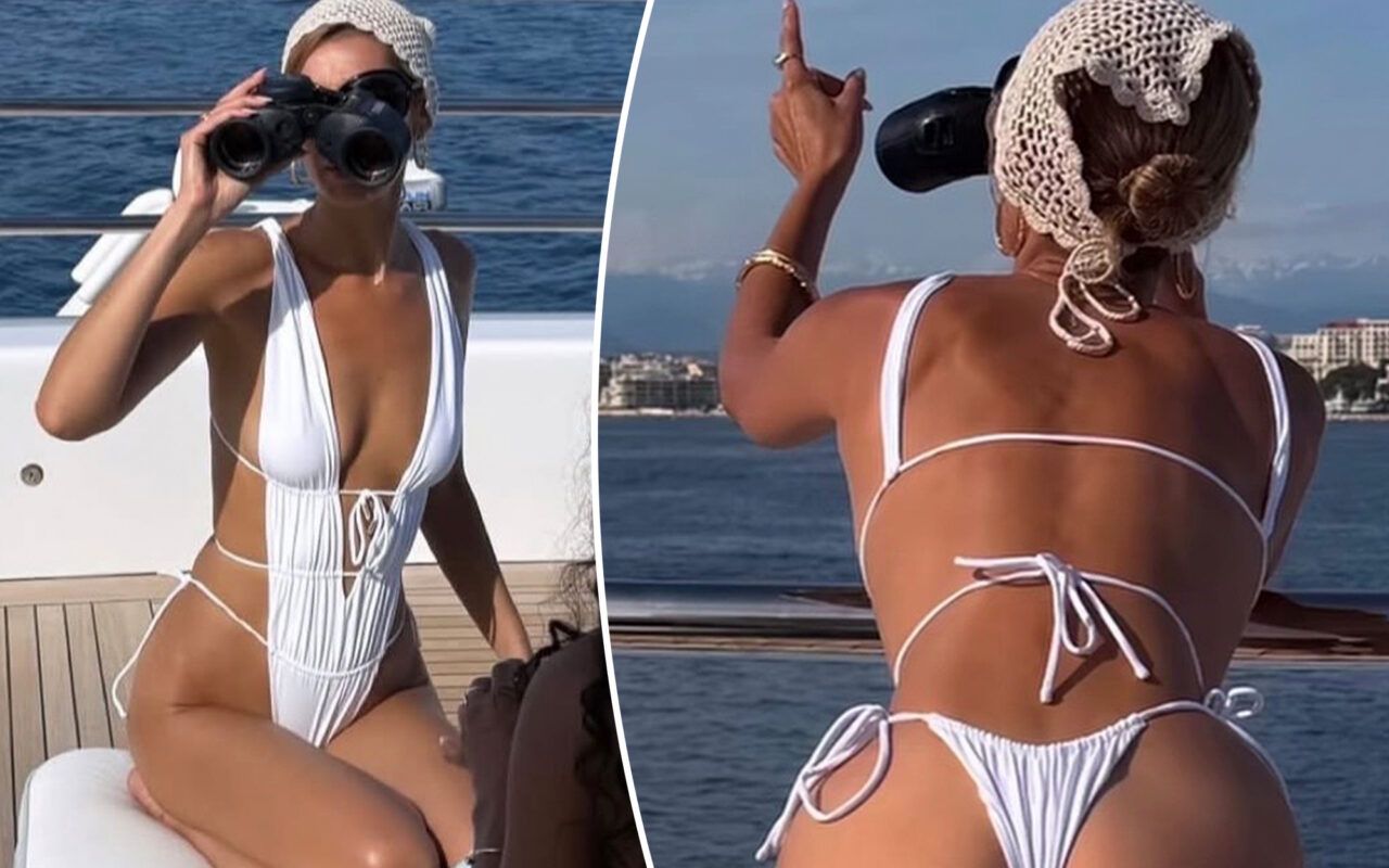 Bella Hadid’s skimpy swimsuit is completely open on the back and sides